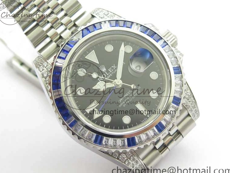 GMT-Master Blue 904L V3 Diamonds Jubilee Dial GMF Bracelet SA3285 II Steel On CHS White Bezel Black Edition Best 0330